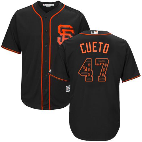 Giants #47 Johnny Cueto Black Team Logo Fashion Stitched MLB Jersey